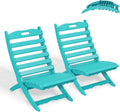 GREENVINES Folding-Xavier-Chairs Set of 2 | Wave | Portable Adirondack-Chair | HDPE Plastic | All Weather Fire-Pit Chair | Aqua | for Beach Outdoor Deck Poolside Garden Patio Porch Fishing