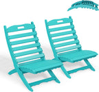 GREENVINES Folding-Xavier-Chairs Set of 2 | Wave | Portable Adirondack-Chair | HDPE Plastic | All Weather Fire-Pit Chair | Aqua | for Beach Outdoor Deck Poolside Garden Patio Porch Fishing