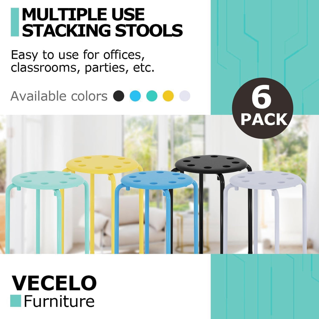 VECELO 6-Piece Stacking Stools, 17.7 Inch Standard Height, Portable Stackable Colorful Decoration Stools for School Classroom and Office Use, White