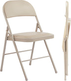 Folding Chairs 2 Pack, Portable Stackable Commercial Chair, Indoor Outdoor Padded Leather Chair with Sturdy Metal Frame, for Home, Office, or Party Events. (Kahki, 2 Pack)