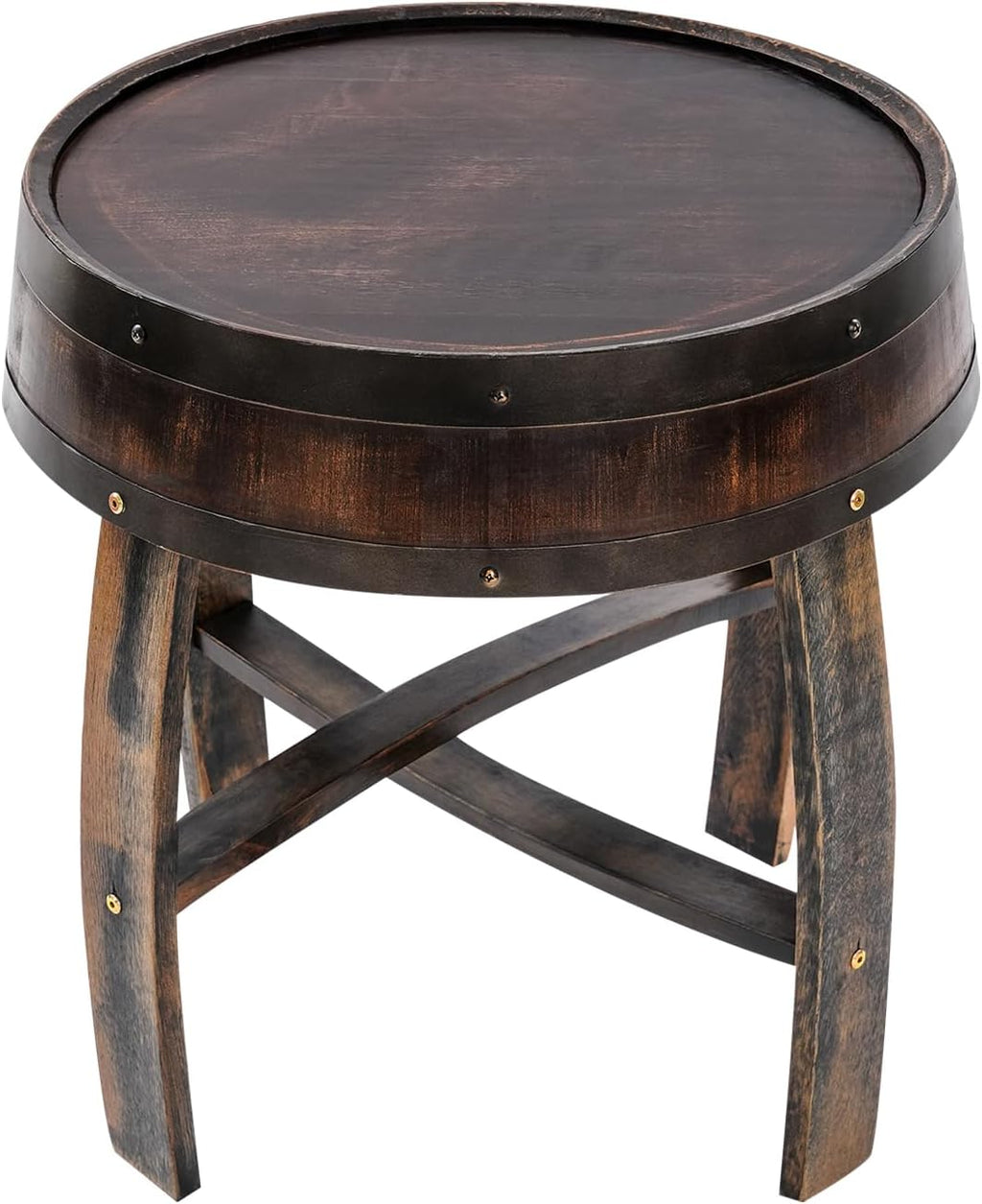 Whiskey Barrel Table 24 Inch Tall Wine Barrel End Table Rustic Round Wooden Bourbon Coffee Oak Side Table Handcrafted Whiskey Barrel Accent Table for Living Room, Bedroom, Office, Brown