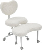 Artificial Rabbit Hair Meditation Chair Plus, Cross Legged Chair with Wheels, ADHD Chair, Criss Cross Desk Chair with Lumbar Support and Adjustable Stool, Flexible Design for Fidgety Sitters, Beige