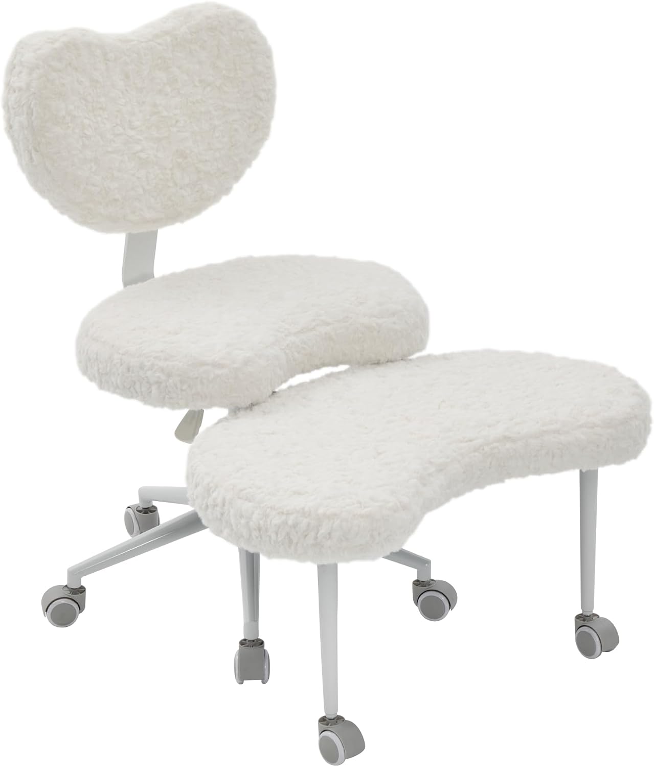 Artificial Rabbit Hair Meditation Chair Plus, Cross Legged Chair with Wheels, ADHD Chair, Criss Cross Desk Chair with Lumbar Support and Adjustable Stool, Flexible Design for Fidgety Sitters, Beige