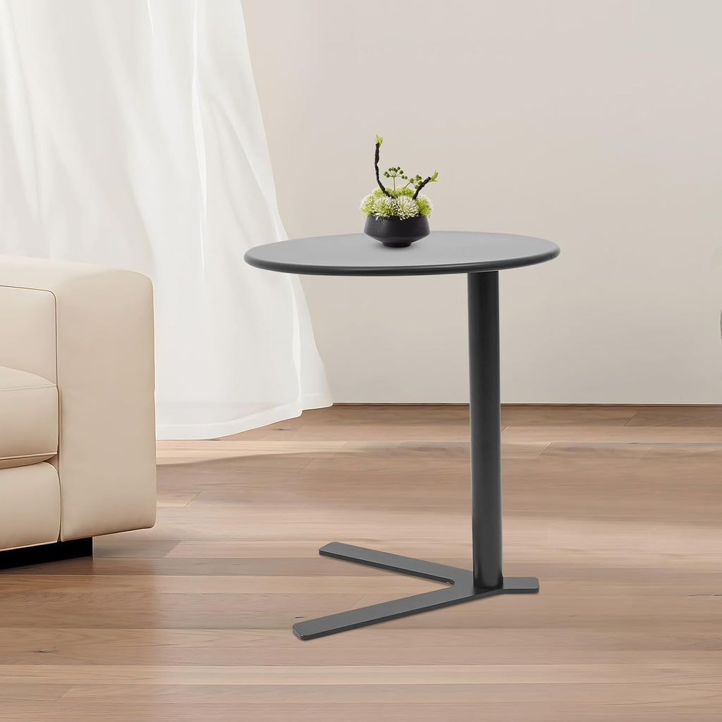 C Shaped End Table, Space Saving Round Sofa Side Tables Couch Table w/ Y-shaped Base, TV Tray Table, Eating Drinking Coffee Table Laptop Desk for Home Living Room Office Bedroom Study Room (Black)
