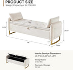 48" End of Bed Bench, Modern Storage Benches with Button-Tufted, Velvet Upholstered Storage Ottoman Bench for Foot of Bed with Arms, Gold Legs Window and Entryway, Beige