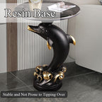 Dolphin Statue Side Table, Resin Pedestal End Table for Living Room, Ocean Coastal End Tables with Artificial Stone Tabletop, Blue Room Decor(Blue)