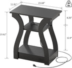 FROMJBEST Black End Table Set of 2 with Charging Station, Side Table with USB Ports and Outlets, Black Nightstand, 3 Tier End Table with Storage Shelf for Living Room, Bedroom
