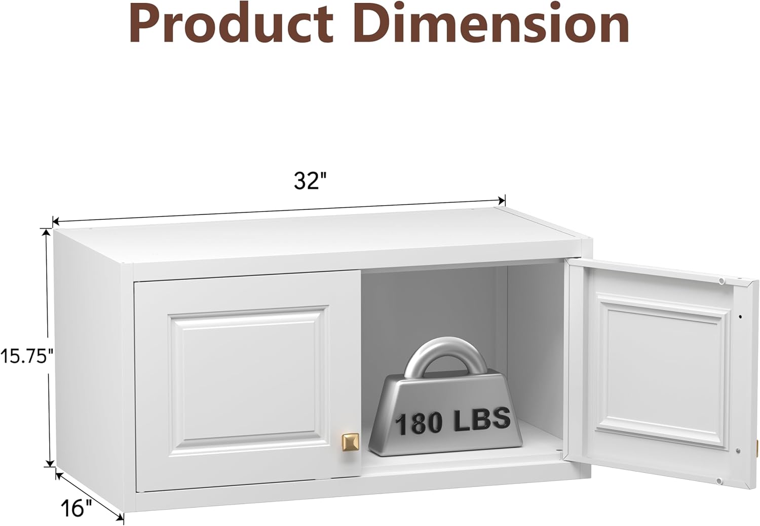 Polup Wall Cabinet with Doors，Pantry Cabinets for Kitchen Storage, Small Top Cabinet, for Dining Room, Living Room, Bathroom, 16" D x 32" W x 15" H, White, Assembly Required