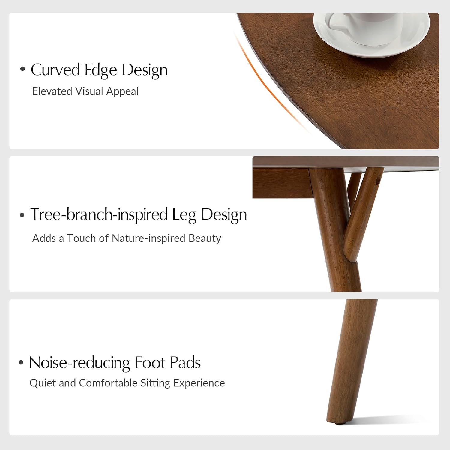 HULALA HOME Round Dining Table for 4, 45” Solid Wood Kitchen Table, Small Dinner Coffee Writing Table for Kitchen Dining Room, Save Space, Walnut