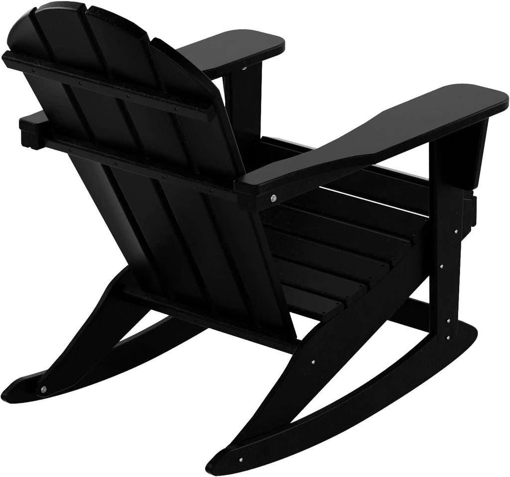 HDPE Laguna Outdoor Rocking Poly Adirondack Chair with Side Table 3-Piece Set, Black