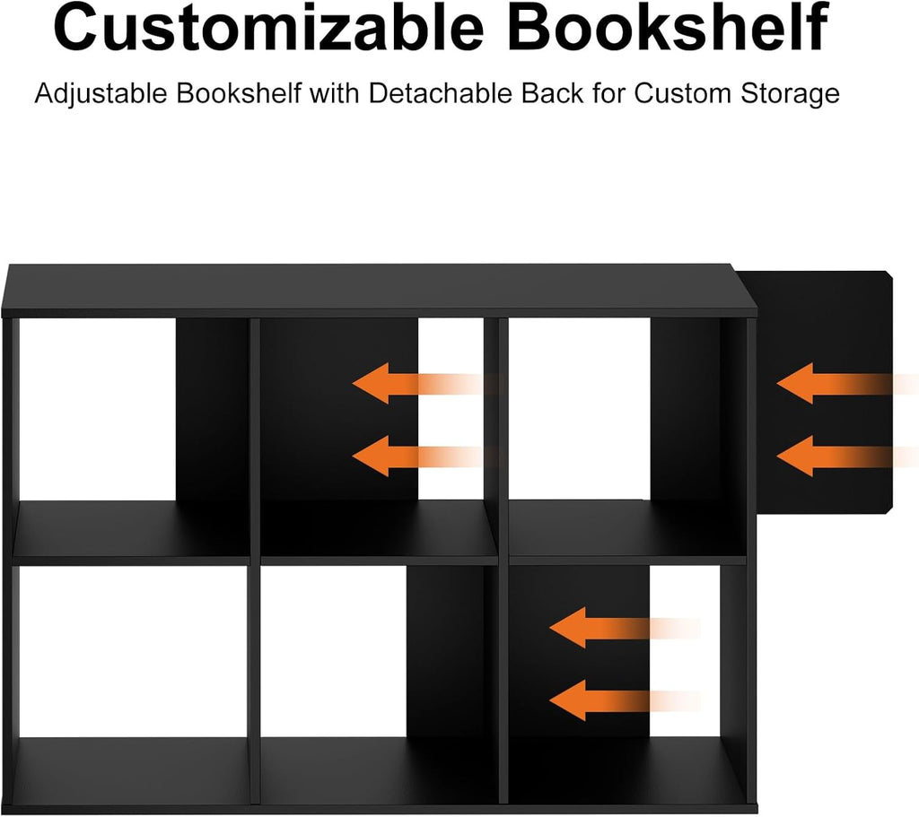 Sweetcrispy 6 Cube Storage Organizer - Open Cube Bookshelf with 3 Removable Back Panels, Display Storage Bookcase for Living Room, Bedroom, Entrance Hall, Home Office，36" Lx11.6 Wx24 H, Deep Black