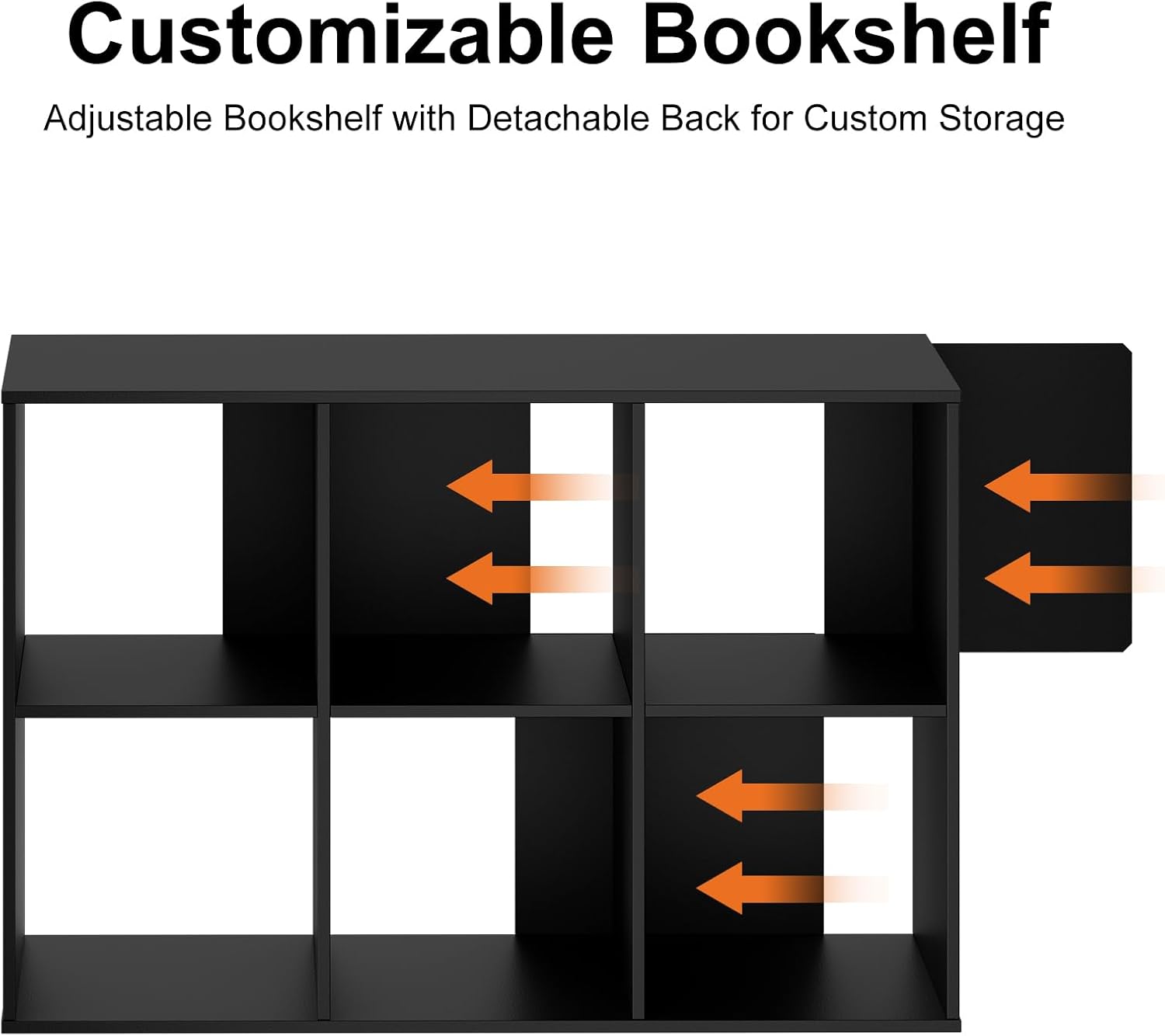 Sweetcrispy 6 Cube Storage Organizer - Open Cube Bookshelf with 3 Removable Back Panels, Display Storage Bookcase for Living Room, Bedroom, Entrance Hall, Home Office，36" Lx11.6 Wx24 H, Deep Black