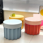Storage Round Side End Table, Small Coffee Table with Stool Lids, Creative Pla Sofa Table for Living Room, Home and Office(Blue)