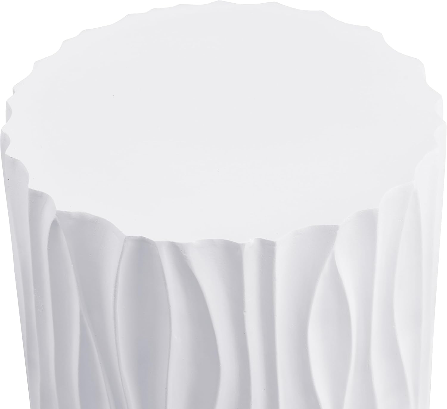 ø15.75'' Faux Stone Round Side Table Circle End Table for Living Room, Modern Unique Wavy Fluted Design, MGO Material for Indoor & Outdoor, No Assembly, White