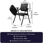Black Folding Office Chair with Writing Pad Comfortable Armchair for Conference Room Staff Training