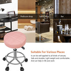 KKTONER Round Rolling Stool Chair PU Leather Height Adjustable Swivel Drafting Work SPA Shop Salon Stools with Wheels Office Chair Small (Pink)