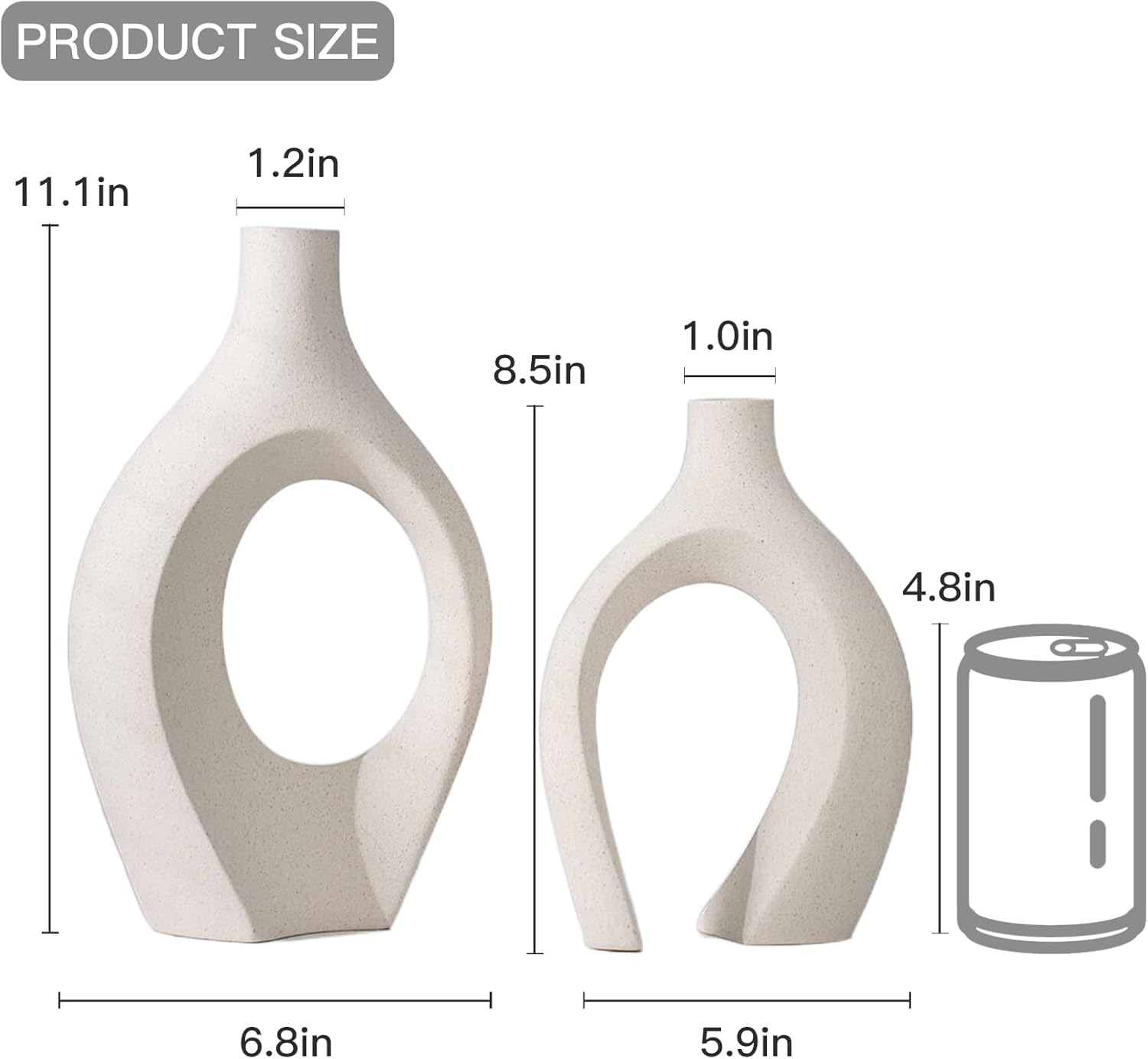 Liotww Extra Large Hollow Nordic Modern Ceramic Vases Set of 2, Milky White Aesthetic Round Donut Boho ins Style Flower Decorative Vase for Room Home Book Shelf Table Decor (Matte W 8" X H 11")