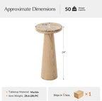 HULALA HOME Modern Round Marble Side Table, 24" High End Table with Sculptural Cone-Shaped Oak Wood Base, Genuine Stone Top Accent Table for Living Room, Bedroom, Small Spaces, Fully Assembled, Oak