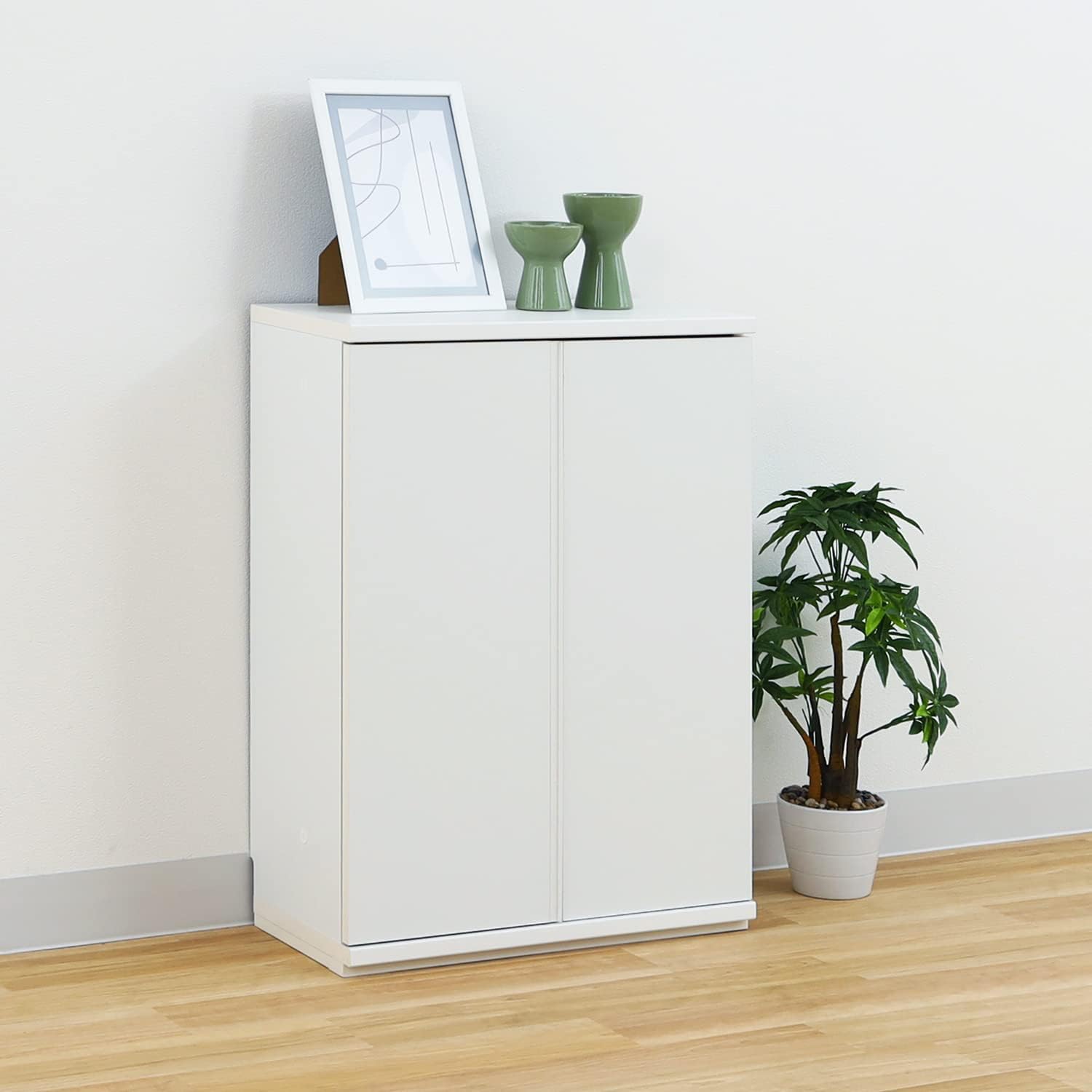 Shirai Sangyo PTS-8560D WH Under-Counter Storage Rack, Door Type, Cabinet, Wooden, Combined Width for Kitchen and Dining Room, Simple Design, White, Width 23.6 inches (60 cm), Depth 11.7 inches (29.6