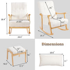 NOBLEMOOD Upholstered Rocking Chair with Ottoman, Modern Indoor Nursery Glider Rocker Chair, Solid Wood High Back Armchair with Fabric Padded Seat for Living Room Bedroom