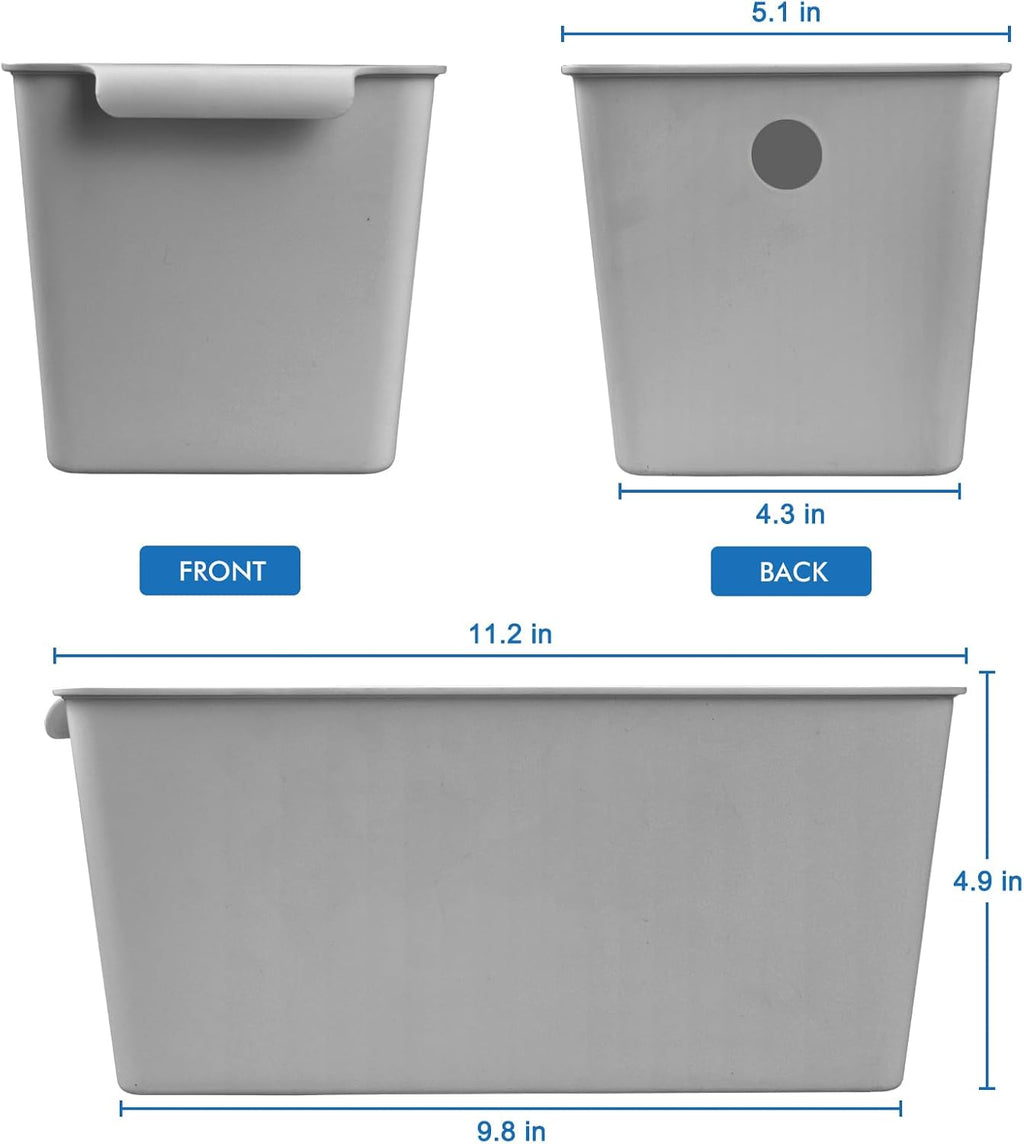 Plastic Storage Bins 6 Pack, Front Handle Design, 11"x5" Pantry Organization and Storage Open Top Baskets for Shelves Closet Cabinet Sink Counter Cupboard Drawer Rridge (Gray)
