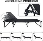 Chaise Lounge Chair | Outdoor Tanning Chair with Pillow[4 Positions] | Heavy Duty Portable Lounge Chairs | Patio Chaise Lounger Camping Cot for Outdoor Sunbathing Patio Pool Lawn Deck Poolside Black