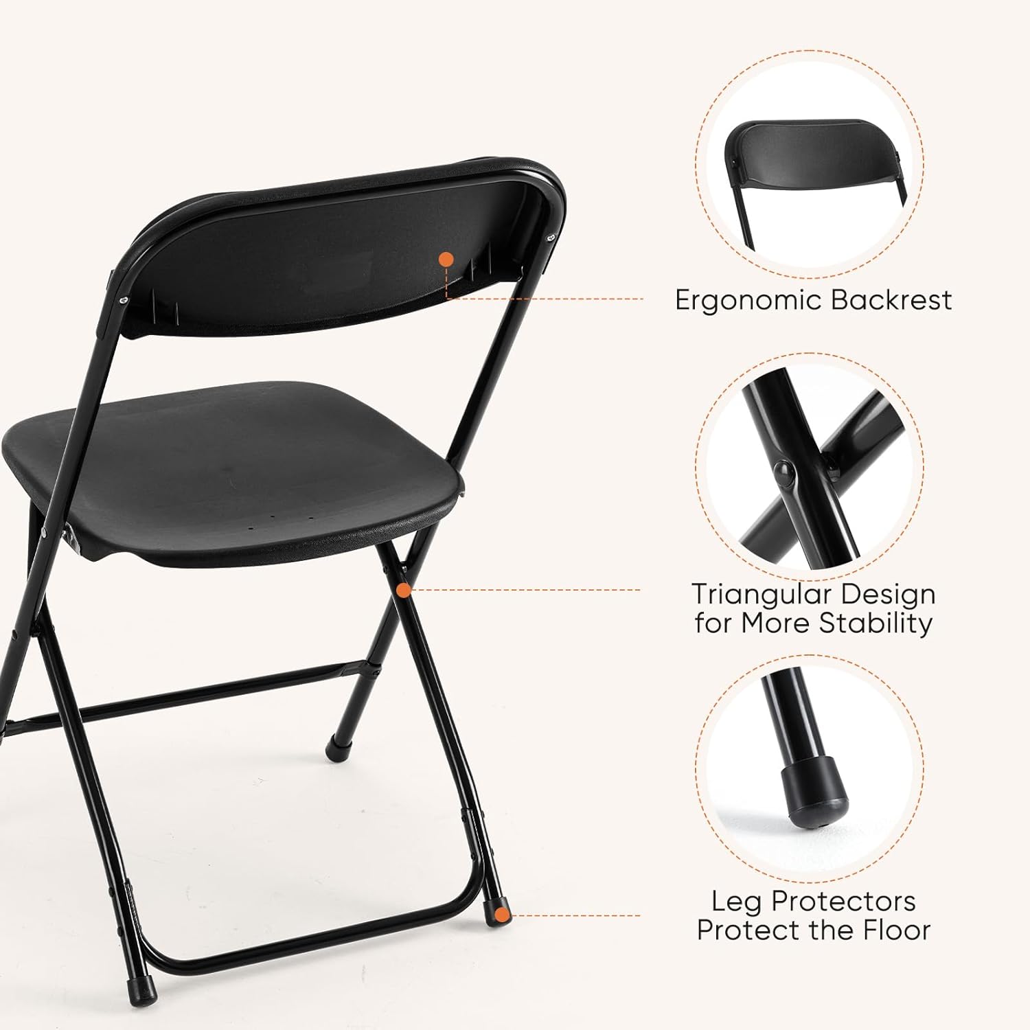 Sweetcrispy Folding Chair 10 Pack, Plastic Foldable Chairs with 330-Pound Capacity, Sturdy Metal Portable Chair, Easy to Use and Store, Outdoor and Indoor, for Home, Office, Party, Comfy, Black