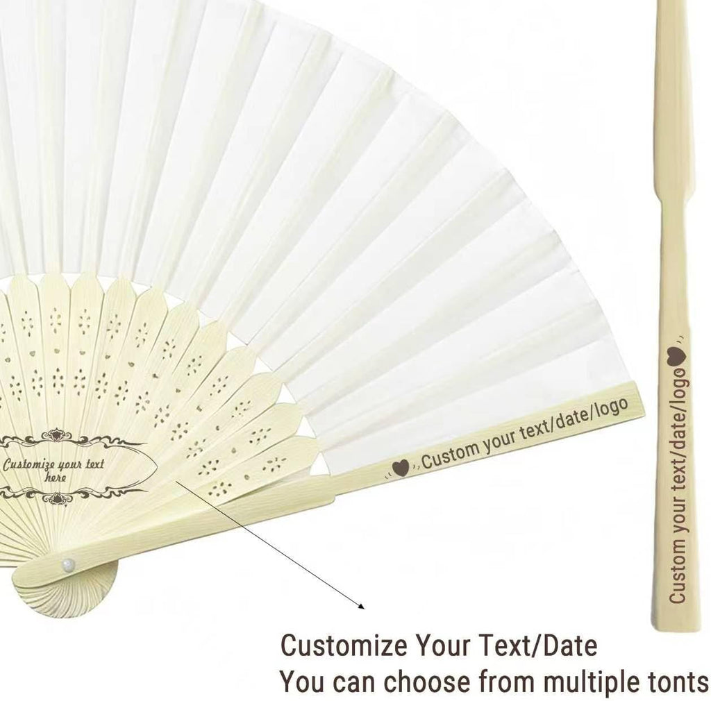 Custom Wedding Fans Bulk for Guests – Personalized Folding White Hand Fans for Women, Wooden Handheld Fans for Weddings, Party Favors & DIY Program Fans (50 Pieces)