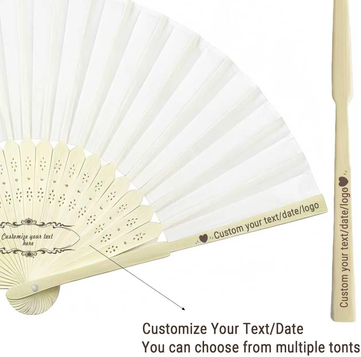 Custom Wedding Fans Bulk for Guests – Personalized Folding White Hand Fans for Women, Wooden Handheld Fans for Weddings, Party Favors & DIY Program Fans (50 Pieces)