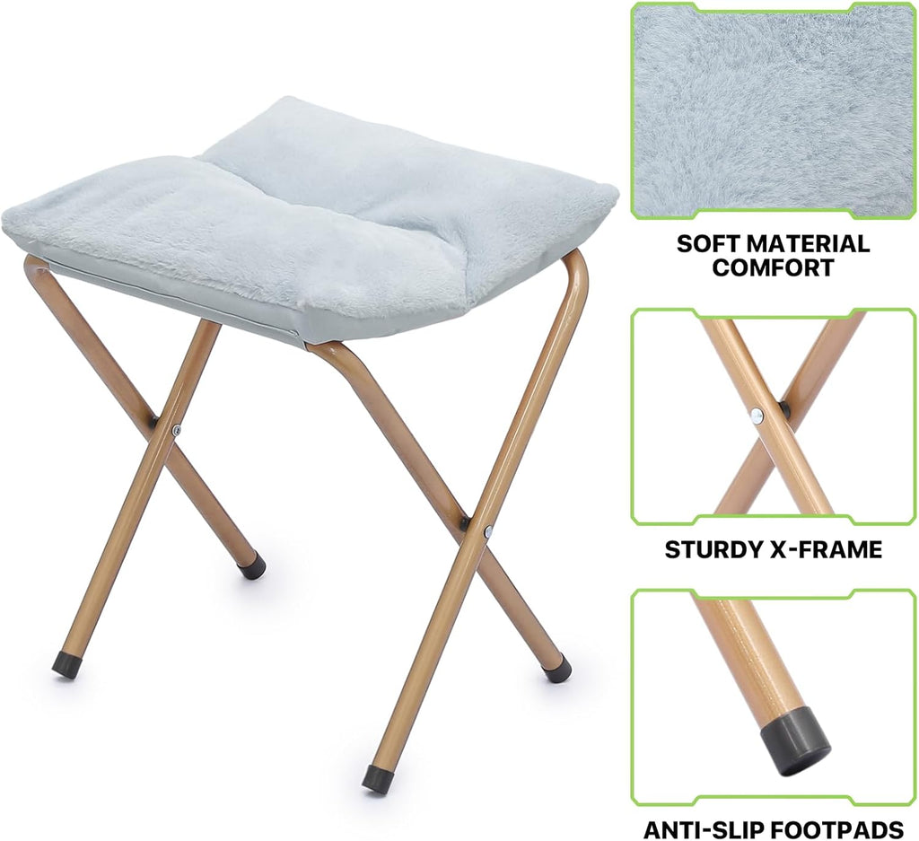 Magshion Oversized Folding Chair for Adults, Reading Chair with Ottoman, Faux Fur Fluffy Circle Accent Seat Comfy Living Room Lounge Chair for Bedroom Corner, Dorm, Apartment (Blue)