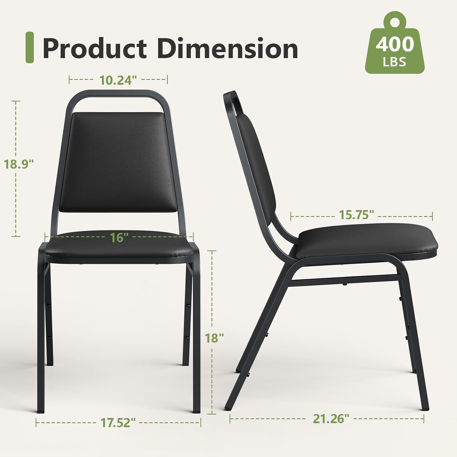 Stacking Chairs Set of 4,Stackable Office Chairs with Faux Leather Upholstered Seat,Heavy Duty Metal Frame Guest Chairs, No Assembly Conference Chairs for Meeting,Training & Reception Room, Black