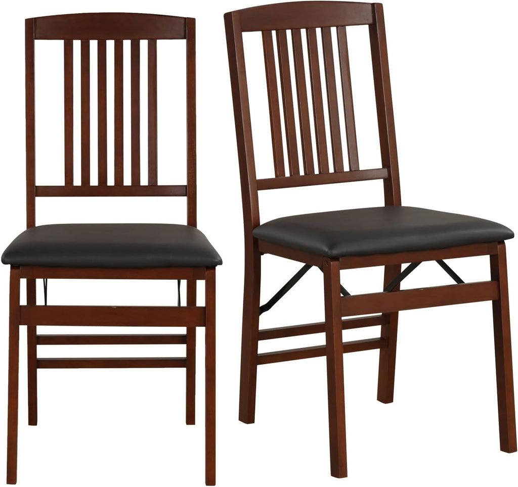 POWERSTONE Folding Dining Chairs Set of 2, Space Saving Foldable Kitchen Chairs with Padded Seat, Slatted Backrest, Solid Wood Frame, No Assembly for Dining Room Apartment Small Spaces