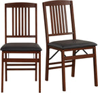 POWERSTONE Folding Dining Chairs Set of 2, Space Saving Foldable Kitchen Chairs with Padded Seat, Slatted Backrest, Solid Wood Frame, No Assembly for Dining Room Apartment Small Spaces