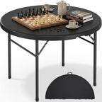DWVO Heavy Duty 48 Inch Round Folding Table Black Plastic Outdoor Indoor Portable Banquet Setup Ideal for Parties Camping BBQ Events Garden Gatherings with Sturdy Metal Frame and Easy Storage Design