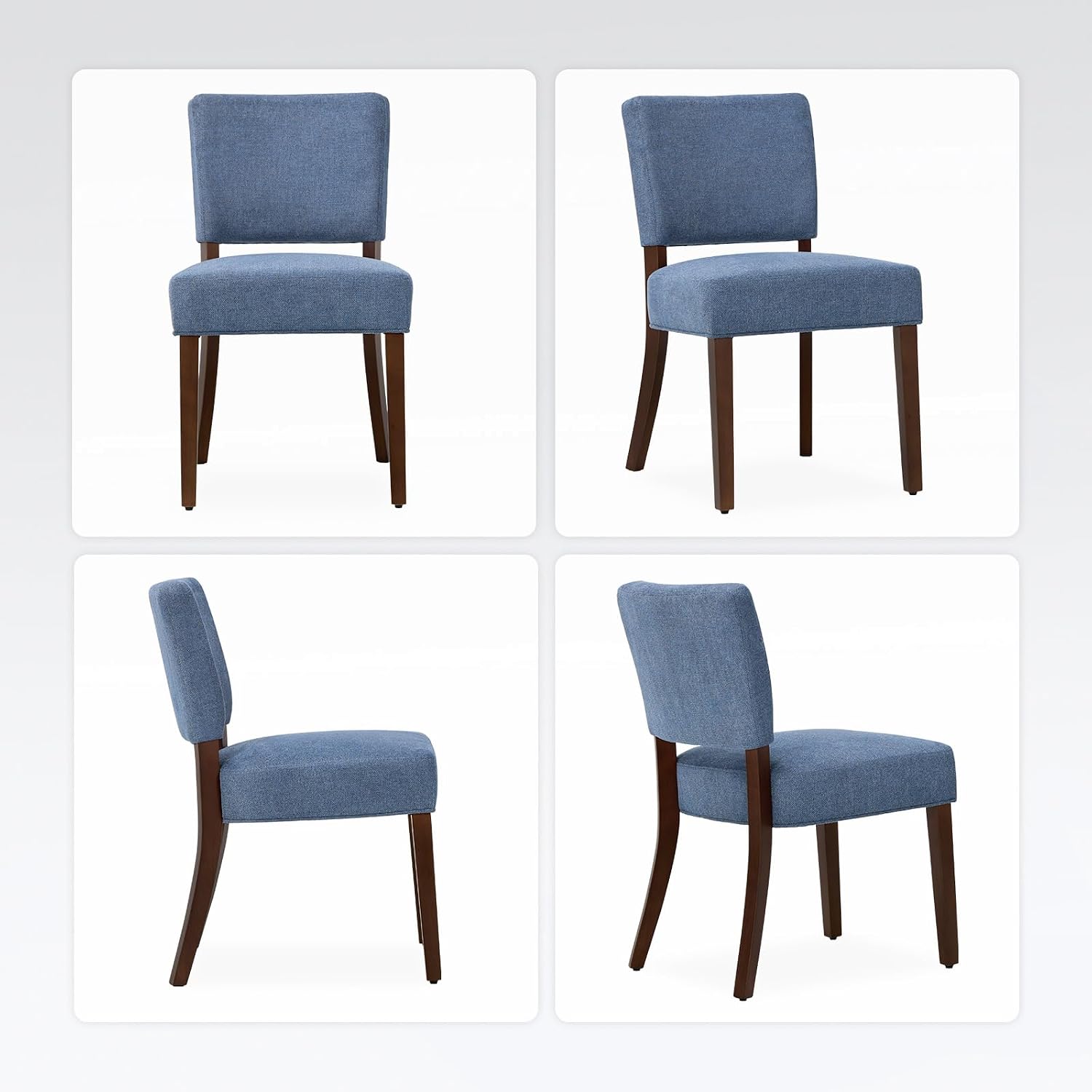 COLAMY Upholstered Dining Chairs Set of 2, Fabric Kitchen Chairs with Padded Seat & Back, Solid Wood Legs, Modern Simple Dining Room Chairs for Kitchen, Dining Room, Living Room, Blue