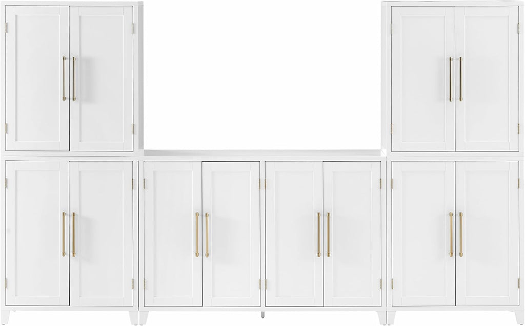 Crosley Furniture Roarke 3-Piece Modern Sideboard Buffet Cabinet and Kitchen Storage Pantry Set, White