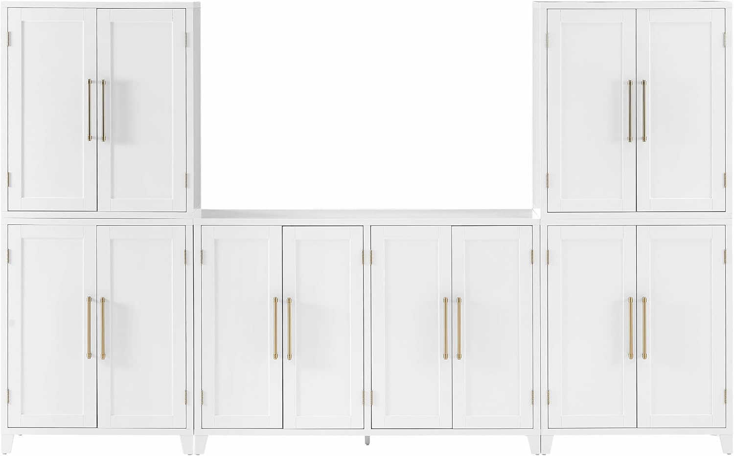 Crosley Furniture Roarke 3-Piece Modern Sideboard Buffet Cabinet and Kitchen Storage Pantry Set, White