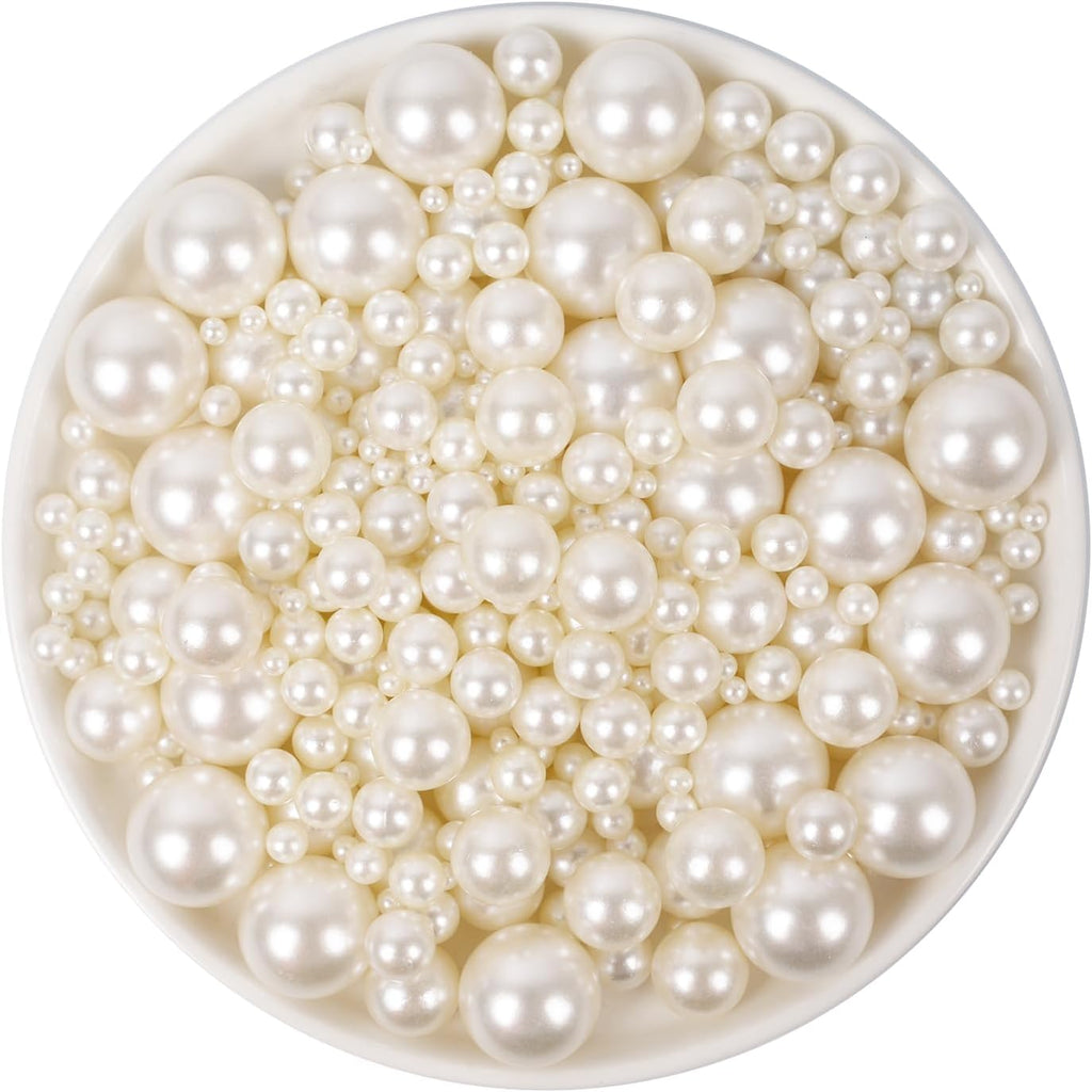 1300PCS Pearls for Vase Filler,Ivory Pearl Beads with No Hole,Vase Filler Fake Pearls, Artificial Plastic Pearl Beads for Table Scatters, Wedding Party,Decoration