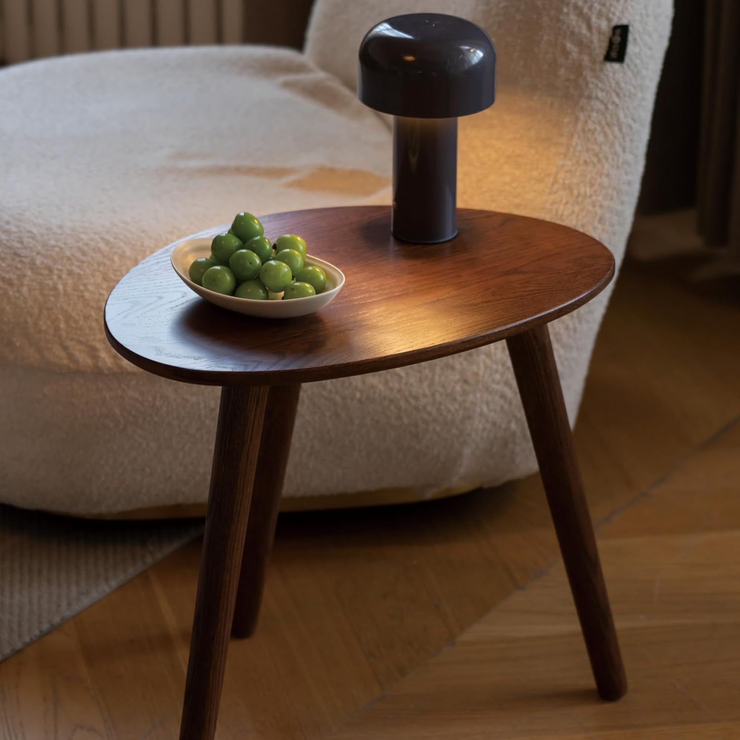 Small Oval Coffee Table, Mid Century Modern Coffee Table for Living Room, 100% Solid Oak Wood Side Table End Tables for Home (Walnut Color, 19.68" Wx13.38 Dx17.71 H)