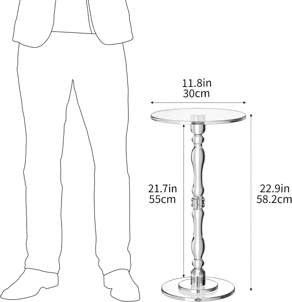 Acrylic Side Table, Classic Roman Column Pedestal End Table for Living Room, Bedroom,Balcony，Easy Assembly (Clear, Large)