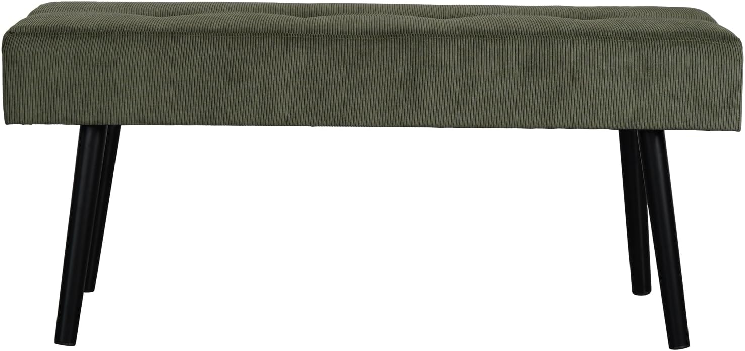 Comfy to go Entryway Bench - Green Bench for Bedroom, Modern Ottoman End of Bed, Corduroy Padded Benches for Living Room, Foyer, Mudroom, Hallway - 39" L x 14" W x 17" H