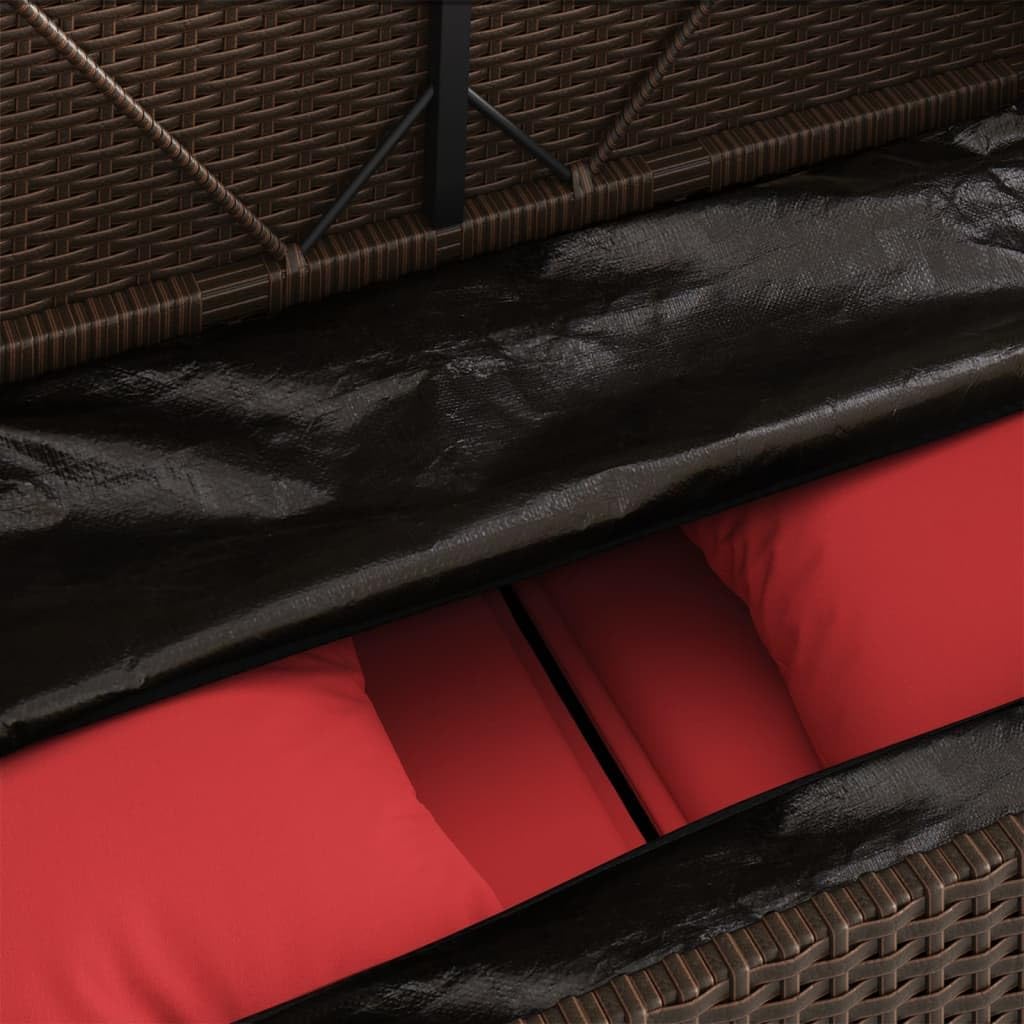 Patio Bench with Cushions, Brown Poly Rattan Outdoor Storage Bench with Waterproof Bag and Thick Cushion
