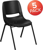 Flash Furniture Hercules Series Ergonomic Lightweight Shell School Chairs, Plastic Stacking Chairs, Set of 5, Black