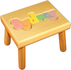 Damhorst Toys Personalized Wooden Child's Name Puzzle Stool Pastel Colors