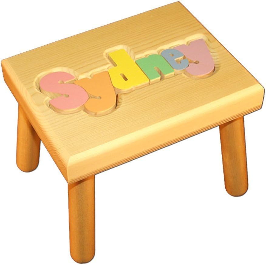 Damhorst Toys Personalized Wooden Child's Name Puzzle Stool Pastel Colors