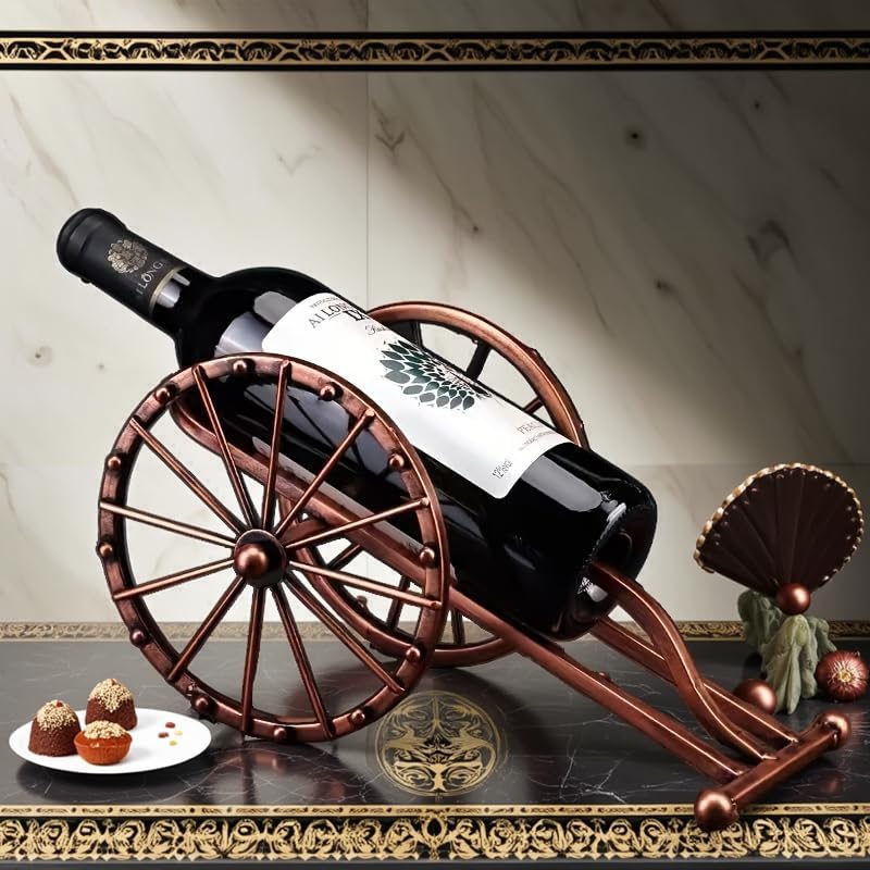 Rustic Cannon-Shaped Single Wine Bottle Holder: Space-Saving Beer & Wine Storage