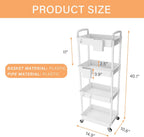 4 Tier Rolling Utility Cart with Handle,REBECAT Utility Cart Made of Multifunctional Storage Organizer Tool for Kitchen,Bathroom,Living Room,Office(White)