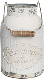 Yoillione Milk Jug, Farmhouse Vase, Decor with Handle - White Metal Vase for Artificial Flowers