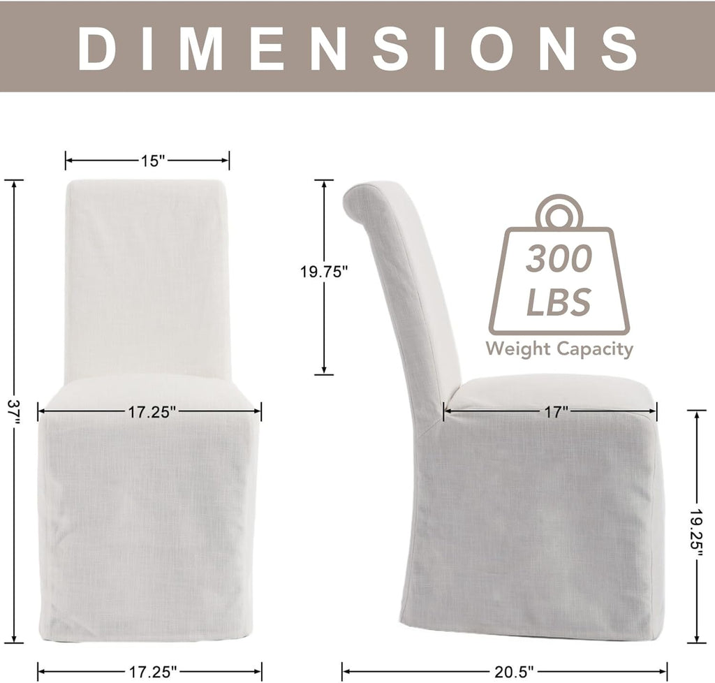 chairus Slipcovered Parsons Dining Chairs Set of 6, Upholstered Dining Room Chairs with Washable Linen Cover & High Back, Modern Farmhouse Wooden Side Kitchen Chairs, Cream White