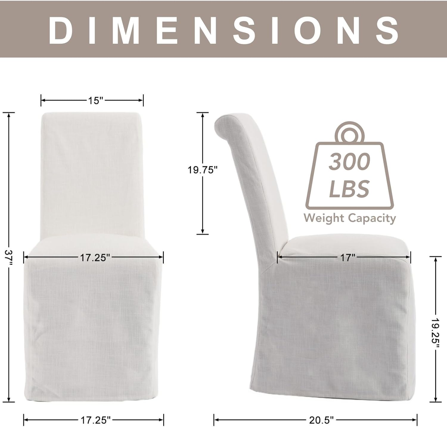 chairus Slipcovered Parsons Dining Chairs Set of 6, Upholstered Dining Room Chairs with Washable Linen Cover & High Back, Modern Farmhouse Wooden Side Kitchen Chairs, Cream White